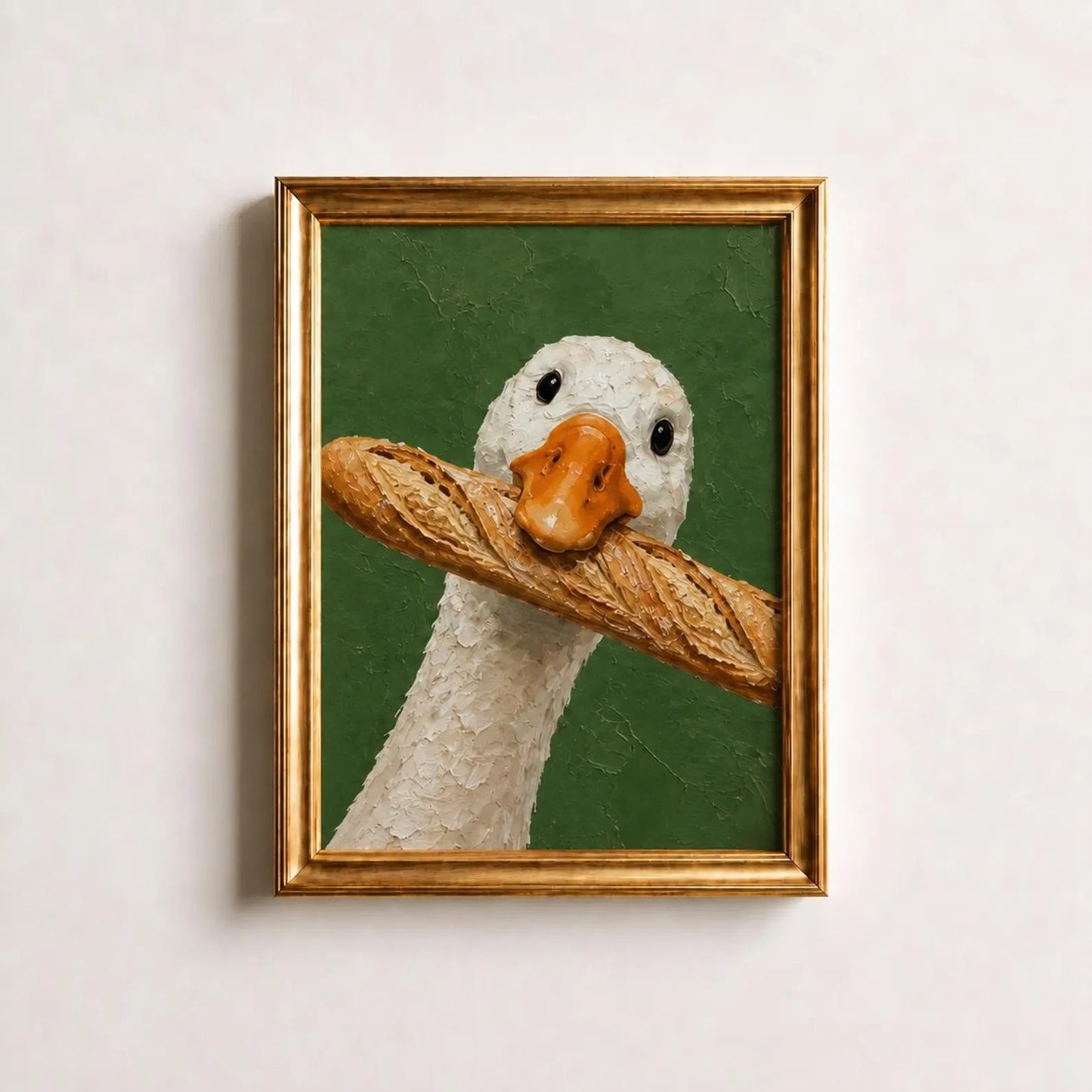 Funny Goose Baguette Canvas Wall Art, French Goose Oil Painting
