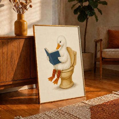 Duck on Toilet Canvas Wall Art, Funny Bathroom Decor
