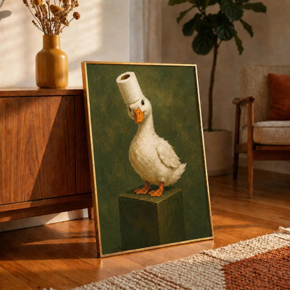 Funny Duck Bathroom Canvas Wall Art, Whimsical Toilet Decor