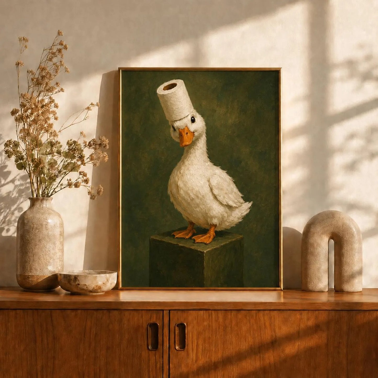 Funny Duck Bathroom Canvas Wall Art, Whimsical Toilet Decor