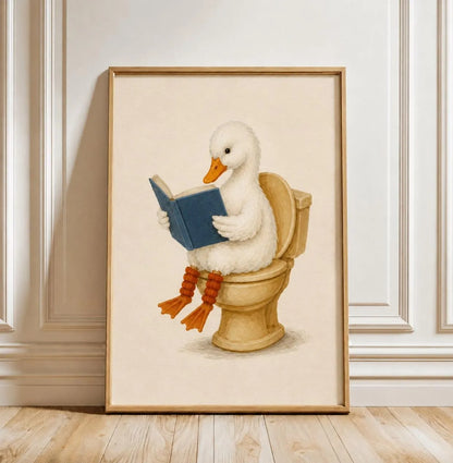 Duck on Toilet Canvas Wall Art, Funny Bathroom Decor